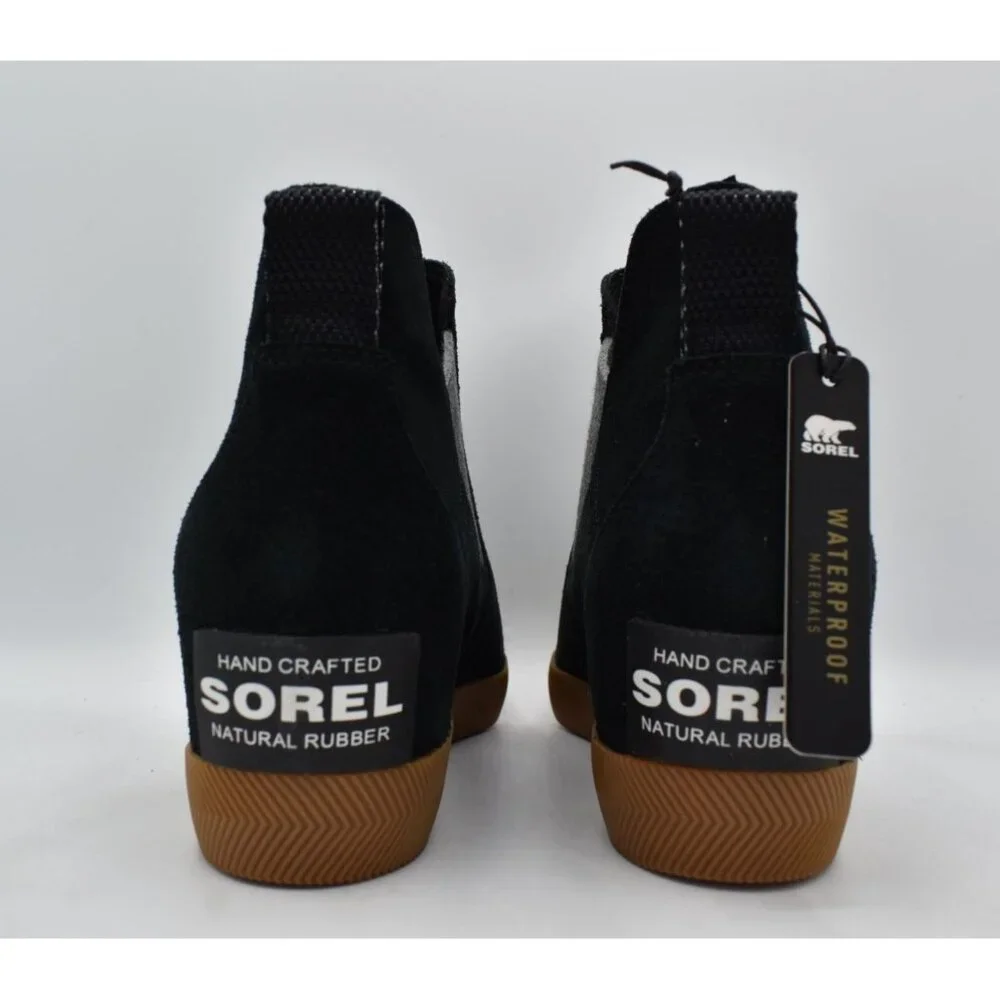 Sorel Womens Size 9 Out N About Black Gum Waterproof Slip On Wedge Booties Boots